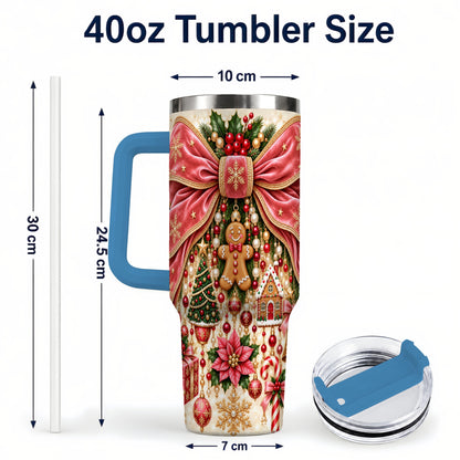 #pl[40oz|Blue] Christmas Bow 40oz Tumbler with Handle, Festive Ribbon Drinkware