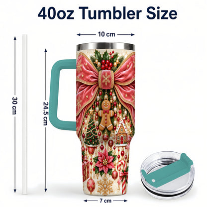 #pl[40oz|Green] Christmas Bow 40oz Tumbler with Handle, Festive Ribbon Drinkware