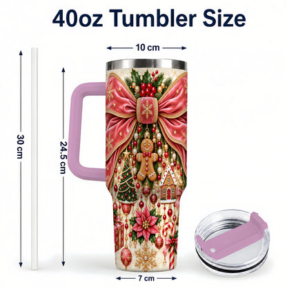 #pl[40oz|Pink] Christmas Bow 40oz Tumbler with Handle, Festive Ribbon Drinkware
