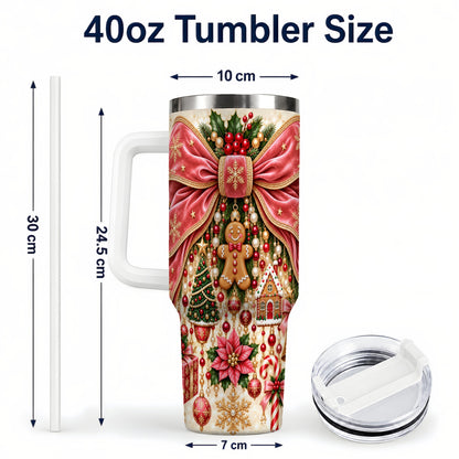 #pl[40oz|White] Christmas Bow 40oz Tumbler with Handle, Festive Ribbon Drinkware
