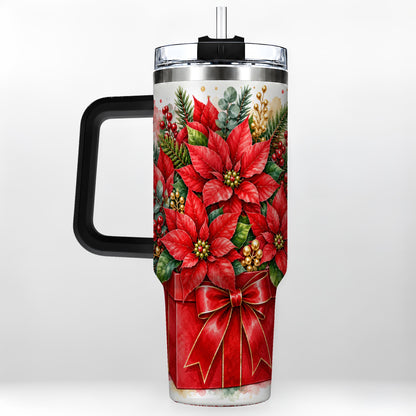 #pl[40oz|Black] Poinsettia Bouquet 40oz Tumbler with Handle, Christmas Floral Art