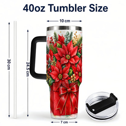 #pl[40oz|Black] Poinsettia Bouquet 40oz Tumbler with Handle, Christmas Floral Art