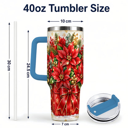 #pl[40oz|Blue] Christmas Poinsettia 40oz Tumbler with Handle, Red Floral Design