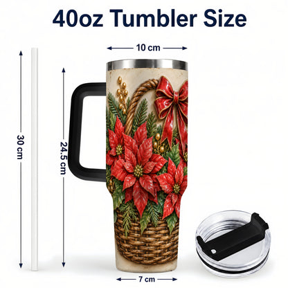 #pl[40oz|Black] Christmas Poinsettia Basket 40oz Tumbler with Handle, Vintage Floral