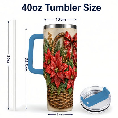 #pl[40oz|Blue] Christmas Poinsettia Basket 40oz Tumbler with Handle, Vintage Floral