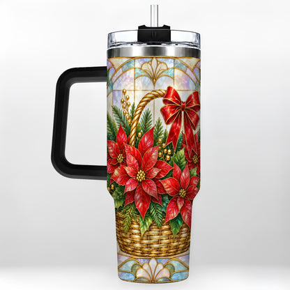 #pl[40oz|Black] Stained Glass Poinsettia 40oz Tumbler with Handle, Christmas Floral