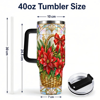 #pl[40oz|Black] Stained Glass Poinsettia 40oz Tumbler with Handle, Christmas Floral