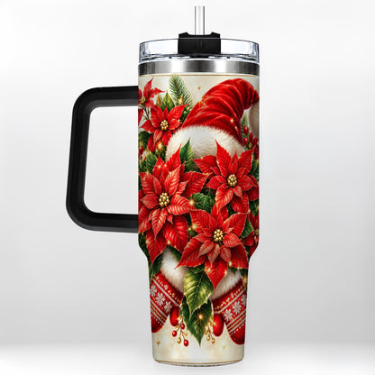 #pl[40oz|Black] Christmas Poinsettia 40oz Tumbler with Handle, Holiday Floral Design