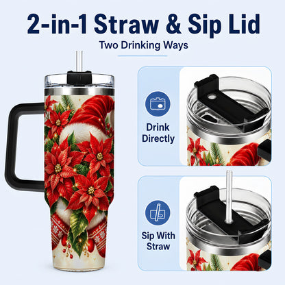 #pl[40oz|Black] Christmas Poinsettia 40oz Tumbler with Handle, Holiday Floral Design