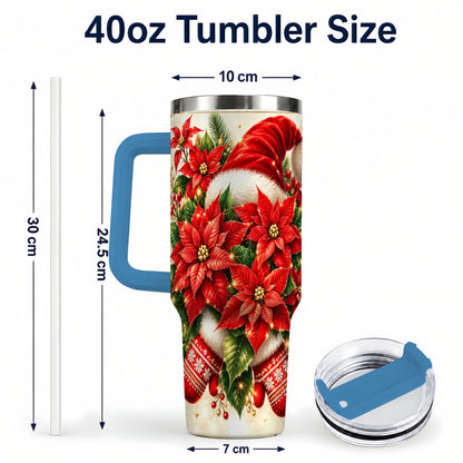 #pl[40oz|Blue] Christmas Poinsettia 40oz Tumbler with Handle, Holiday Floral Design
