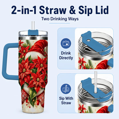 #pl[40oz|Blue] Christmas Poinsettia 40oz Tumbler with Handle, Holiday Floral Design