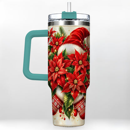 #pl[40oz|Green] Christmas Poinsettia 40oz Tumbler with Handle, Holiday Floral Design