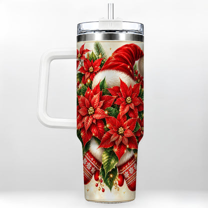 Christmas Poinsettia 40oz Tumbler with Handle, Holiday Floral Design