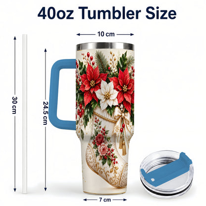 #pl[40oz|Blue] Christmas Stocking 40oz Tumbler with Handle, Vintage Poinsettia Art