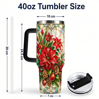 #pl[40oz|Black] Christmas Poinsettia 40oz Tumbler with Handle, Stained Glass Style Art