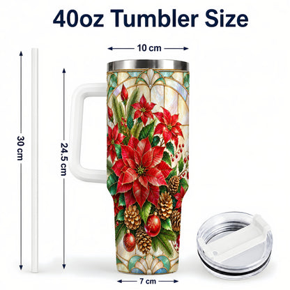 #pl[40oz|White] Christmas Poinsettia 40oz Tumbler with Handle, Stained Glass Style Art