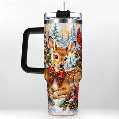 #pl[40oz|Black] Christmas Fawn 40oz Tumbler with Handle, Winter Woodland Deer Art