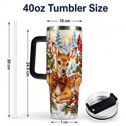 #pl[40oz|Black] Christmas Fawn 40oz Tumbler with Handle, Winter Woodland Deer Art