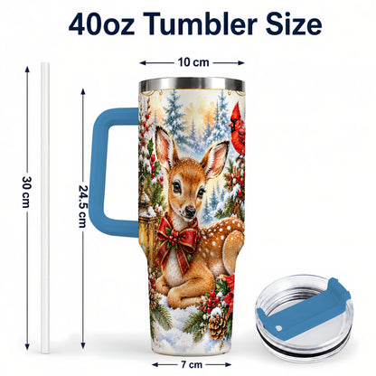 #pl[40oz|Blue] Christmas Fawn 40oz Tumbler with Handle, Winter Woodland Deer Art