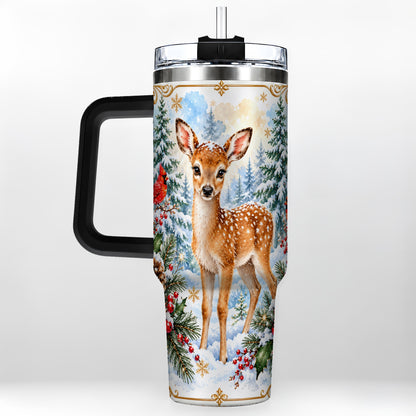 #pl[40oz|Black] Spotted Fawn 40oz Tumbler with Handle, Christmas Cardinal Wildlife