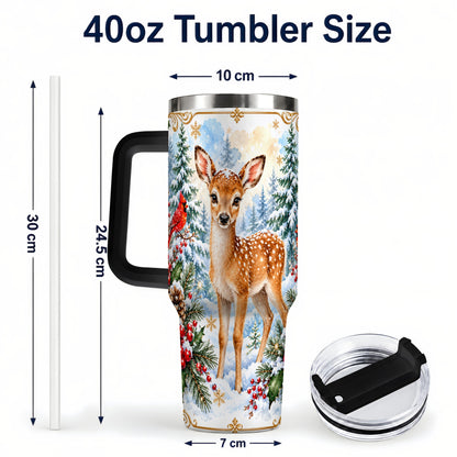 #pl[40oz|Black] Spotted Fawn 40oz Tumbler with Handle, Christmas Cardinal Wildlife