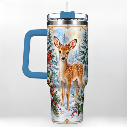 #pl[40oz|Blue] Spotted Fawn 40oz Tumbler with Handle, Christmas Cardinal Wildlife