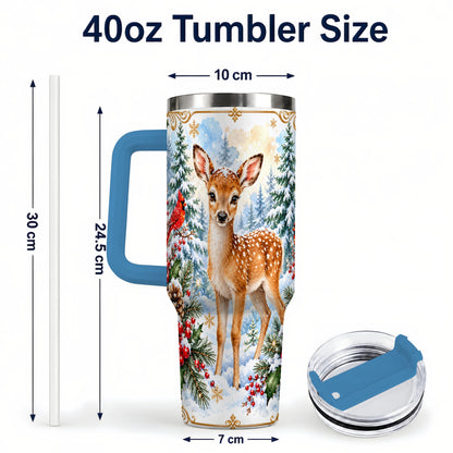 #pl[40oz|Blue] Spotted Fawn 40oz Tumbler with Handle, Christmas Cardinal Wildlife