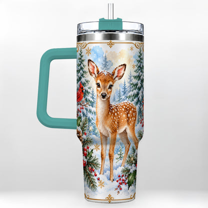 #pl[40oz|Green] Spotted Fawn 40oz Tumbler with Handle, Christmas Cardinal Wildlife