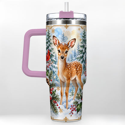 #pl[40oz|Pink] Spotted Fawn 40oz Tumbler with Handle, Christmas Cardinal Wildlife