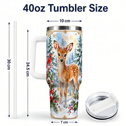 #pl[40oz|White] Spotted Fawn 40oz Tumbler with Handle, Christmas Cardinal Wildlife