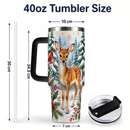 #pl[40oz|Black] Winter Fawn 40oz Tumbler with Handle, Christmas Woodland Wildlife