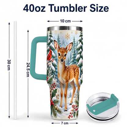 #pl[40oz|Green] Winter Fawn 40oz Tumbler with Handle, Christmas Woodland Wildlife