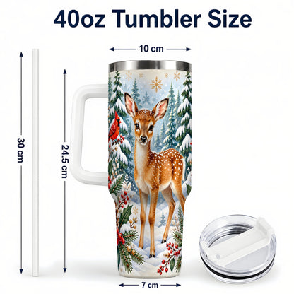 #pl[40oz|White] Winter Fawn 40oz Tumbler with Handle, Christmas Woodland Wildlife