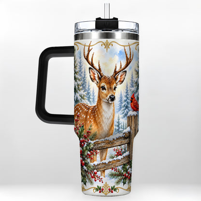 #pl[40oz|Black] Christmas Buck 40oz Tumbler with Handle, Rustic Winter Deer Art