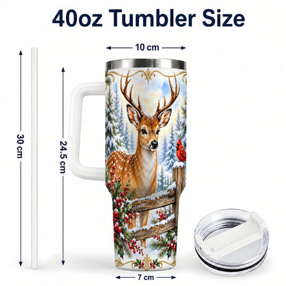 #pl[40oz|White] Christmas Buck 40oz Tumbler with Handle, Rustic Winter Deer Art