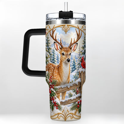 #pl[40oz|Black] Christmas Deer 40oz Tumbler with Handle, Ornate Gold Woodland Art