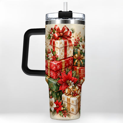 #pl[40oz|Black] Christmas Presents 40oz Tumbler with Handle, Festive Holiday Drinkware