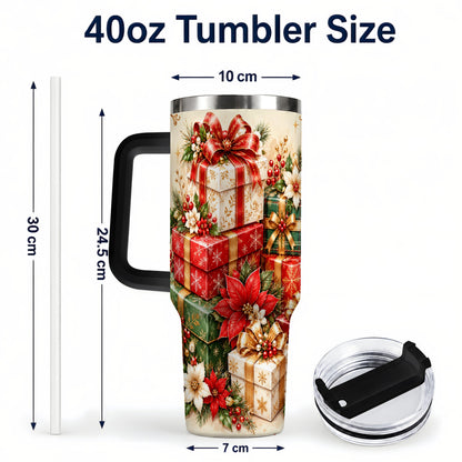 #pl[40oz|Black] Christmas Presents 40oz Tumbler with Handle, Festive Holiday Drinkware