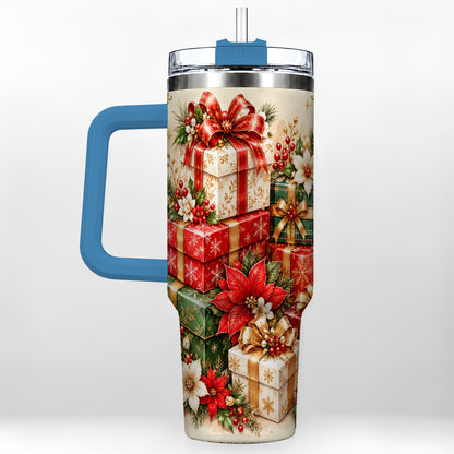 #pl[40oz|Blue] Christmas Presents 40oz Tumbler with Handle, Festive Holiday Drinkware