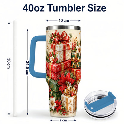 #pl[40oz|Blue] Christmas Presents 40oz Tumbler with Handle, Festive Holiday Drinkware