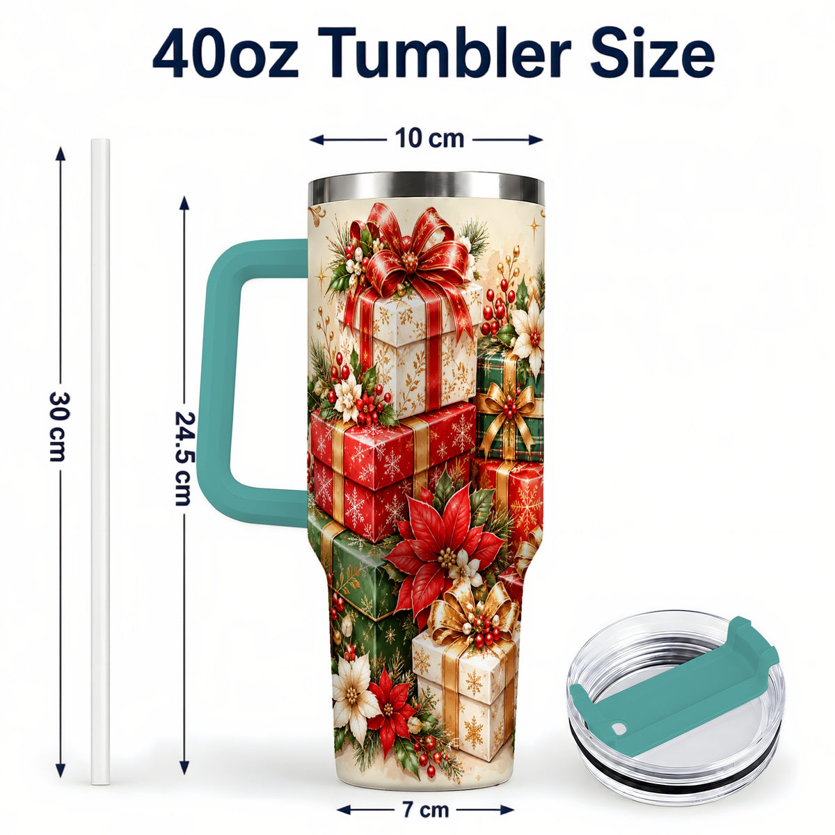 #pl[40oz|Green] Christmas Presents 40oz Tumbler with Handle, Festive Holiday Drinkware
