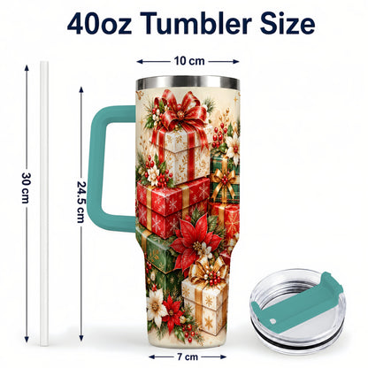 #pl[40oz|Green] Christmas Presents 40oz Tumbler with Handle, Festive Holiday Drinkware