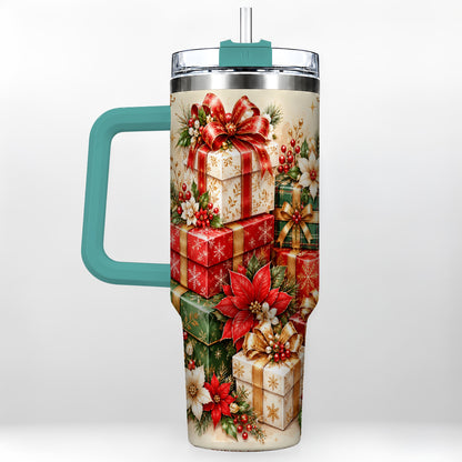 #pl[40oz|Green] Christmas Presents 40oz Tumbler with Handle, Festive Holiday Drinkware