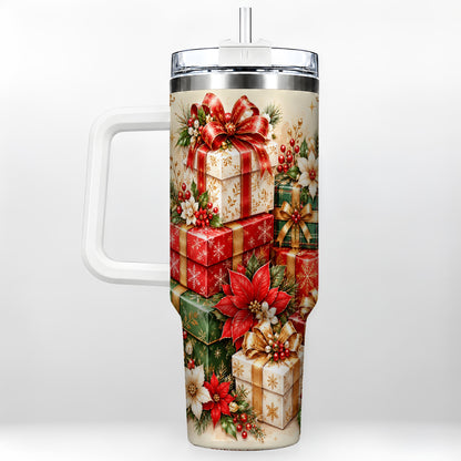 Christmas Presents 40oz Tumbler with Handle, Festive Holiday Drinkware