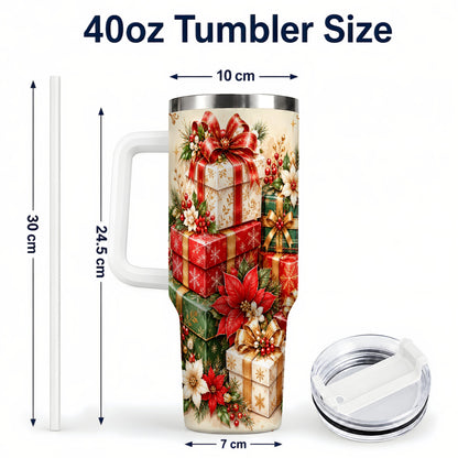 #pl[40oz|White] Christmas Presents 40oz Tumbler with Handle, Festive Holiday Drinkware