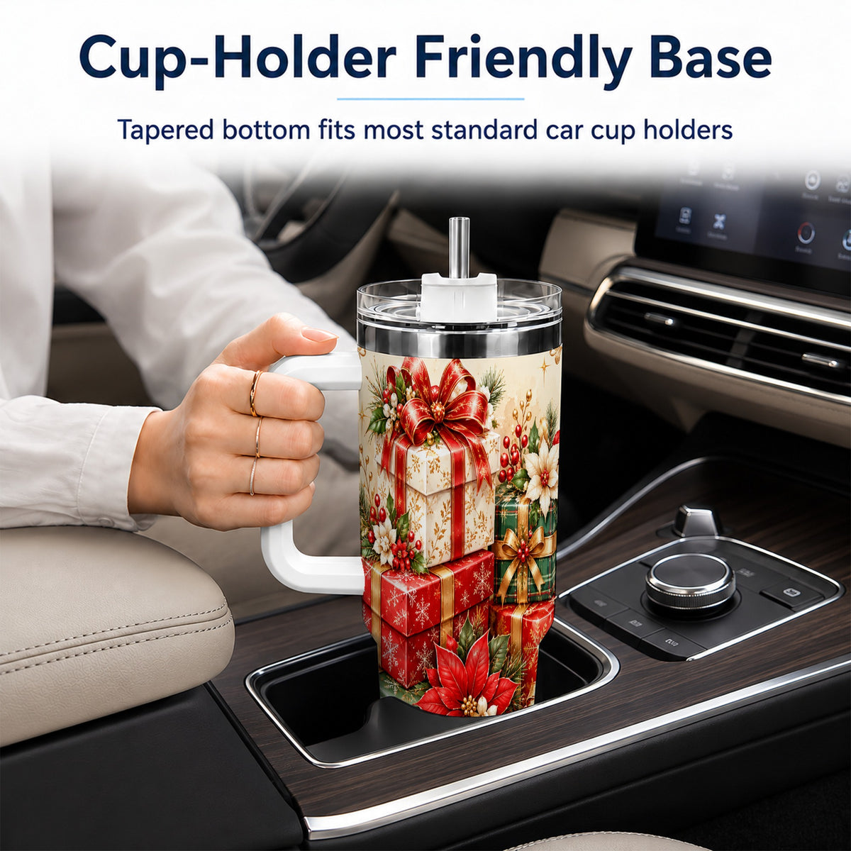 Christmas Presents 40oz Tumbler with Handle, Festive Holiday Drinkware