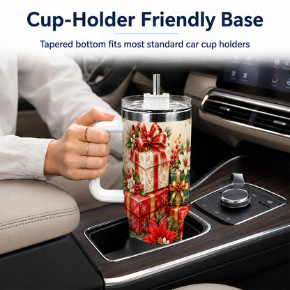 Christmas Presents 40oz Tumbler with Handle, Festive Holiday Drinkware
