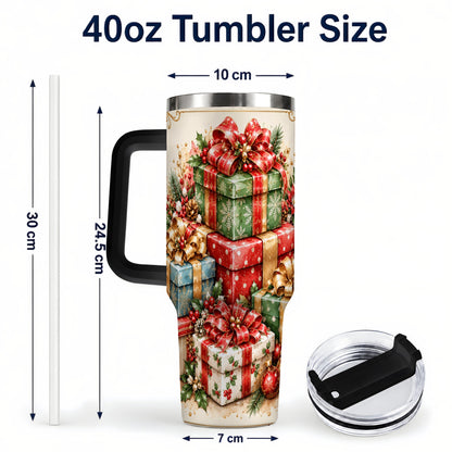 #pl[40oz|Black] Vintage Christmas Presents 40oz Tumbler with Handle, Holiday Drinkware