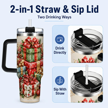#pl[40oz|Black] Vintage Christmas Presents 40oz Tumbler with Handle, Holiday Drinkware