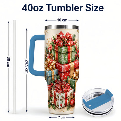 #pl[40oz|Blue] Vintage Christmas Presents 40oz Tumbler with Handle, Holiday Drinkware